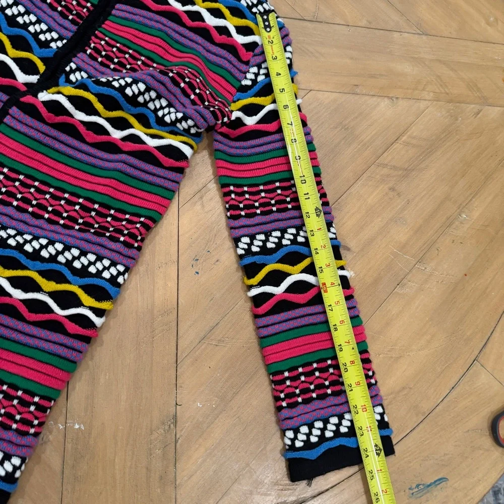 Sioni Coogi Style Textured 3D Colorful Striped Long Cardigan - Picture 6 of 8